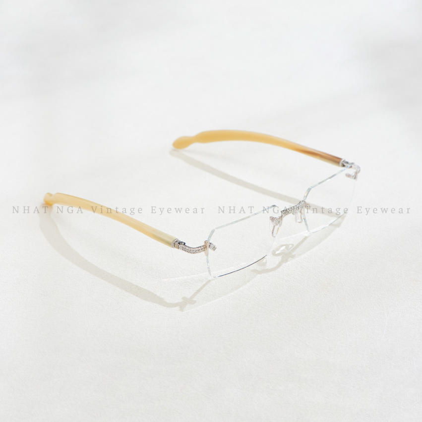 GỌNG KÍNH 3 MẢNH VÀNG TRẮNG 18K ĐÍNH KIM LUXIRIATOR 0208