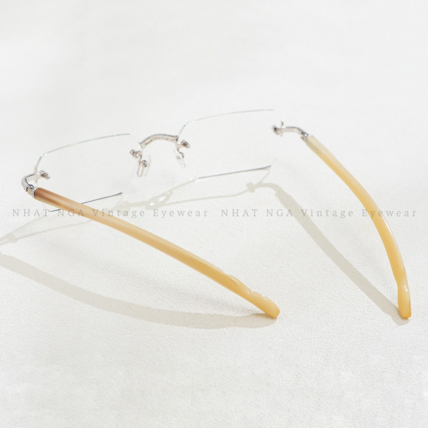 GỌNG KÍNH 3 MẢNH VÀNG TRẮNG 18K ĐÍNH KIM LUXIRIATOR 0208